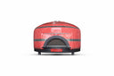 Verona-420 assembled mosaic pizza oven, red with black stripes, side view